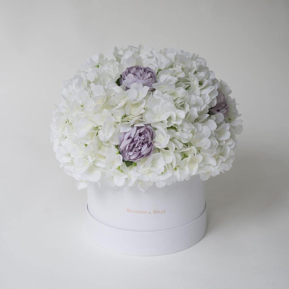 The White and Lilac Splash Hat Box - White